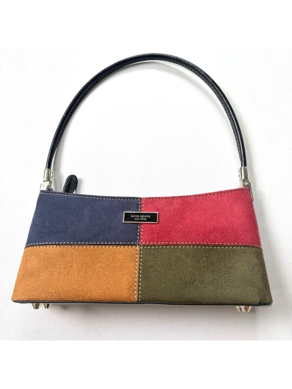 Kate Spade Vintage Multicolor Colorblock Suede Small Top Handle Zip Bag Y2K